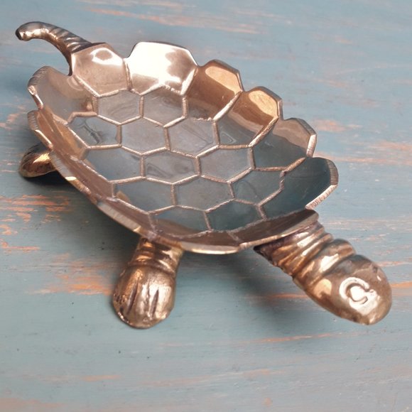 Accents Vintage Brass Turtle Trinket Dish Mid Century Modern Animal